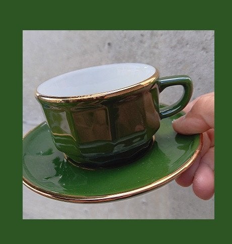Bistrot Parisien koffiekopjes en schotel 9 cl, Antiek en Kunst, Ophalen of Verzenden