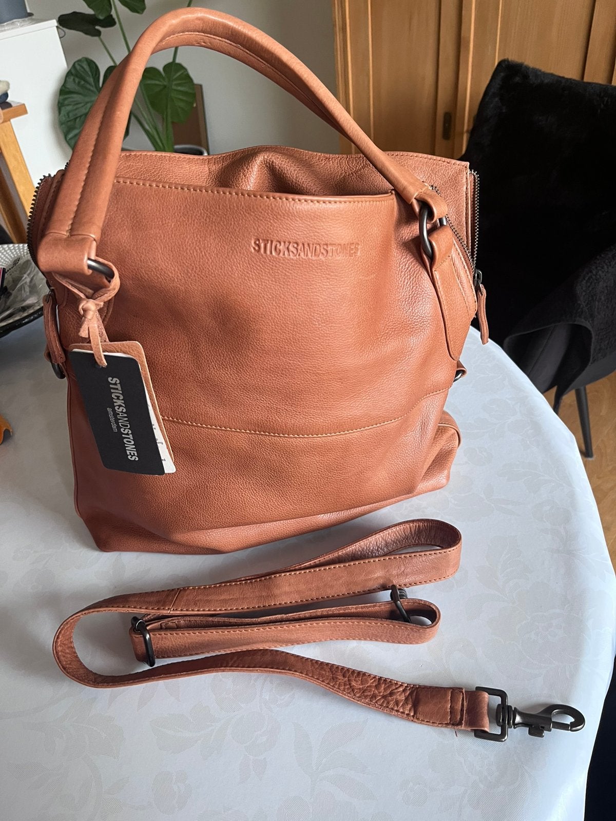 Bruine leren handtas, Handtassen en Accessoires, Tassen | Damestassen, Ophalen, Handtas