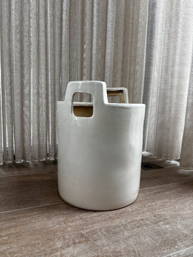 grand pot de fleurs céramique blanche - intérieur/terrasse, Jardin & Terrasse, Enlèvement ou Envoi, Moins de 25 cm, Utilisé, Moins de 40 cm
