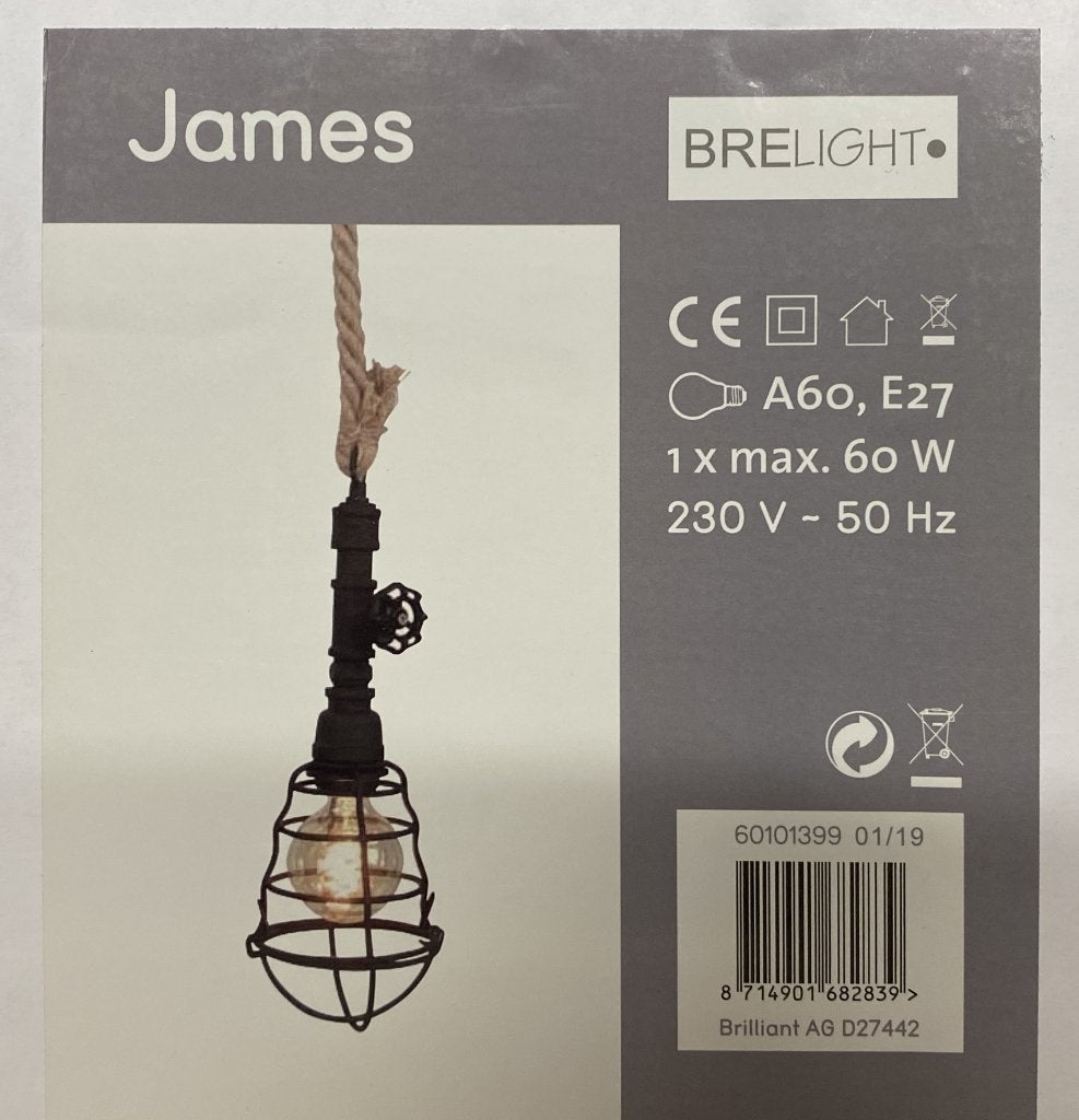 BRILLIANT Brelight James - hanglamp - industrieel - zwart, Ophalen of Verzenden, Nieuw