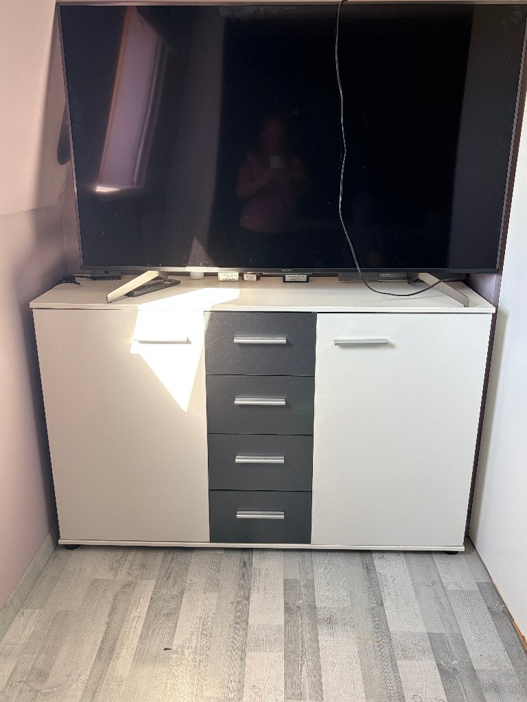 Slaapkamer wit met antraciet, Ophalen, Gebruikt, Tweepersoons, Modern