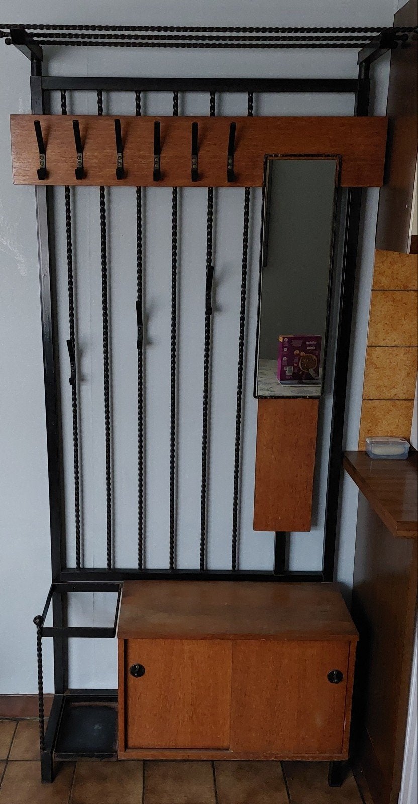 Vintage kapstok met spiegel en opbergkastje, Huis en Inrichting, Ophalen, Hout