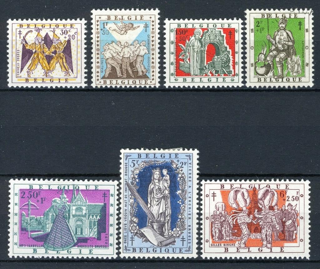 (B) 1039/1045 MH 1957 - Belgische Folklore I., Ophalen of Verzenden, Postfris, Spoor van plakker