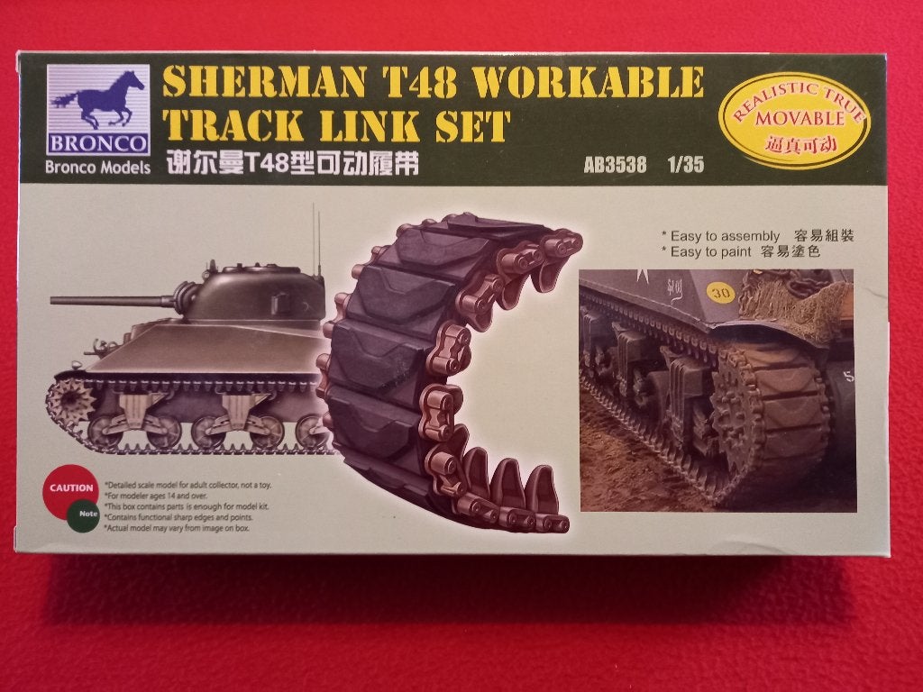 1/35 BRONCO Models : AB3538 Sherman T48 Workable Tracks, Hobby en Vrije tijd, Modelbouw | Auto's en Voertuigen, Tank, 1:32 tot 1:50