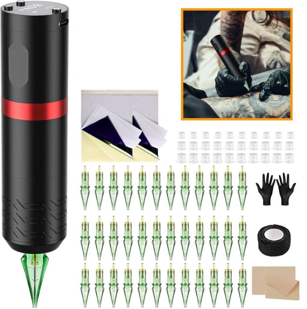 Draadloze Tattoo Pen OLED Display 40 Naalden Oefenhuid Nieuw, Hobby en Vrije tijd, Tekenen, Verzenden, Nieuw, Overige typen