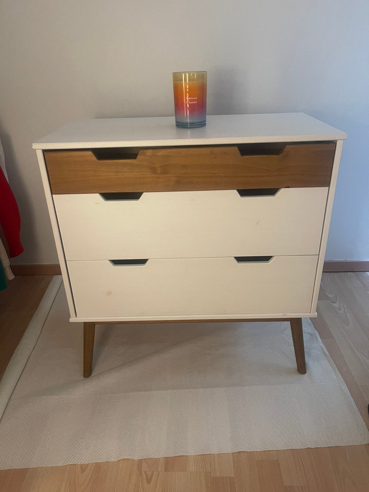 Commode 3 tiroirs - bois/blanc - bon état - 25€, 25 à 50 cm, Moins de 100 cm, Enlèvement, Utilisé