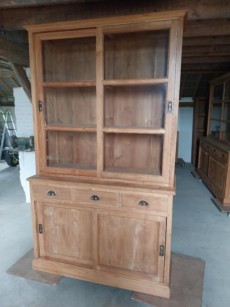 Prachtige teak buffetkast 130 cm, Huis en Inrichting, Ophalen, 200 cm of meer, Glas, Zo goed als nieuw
