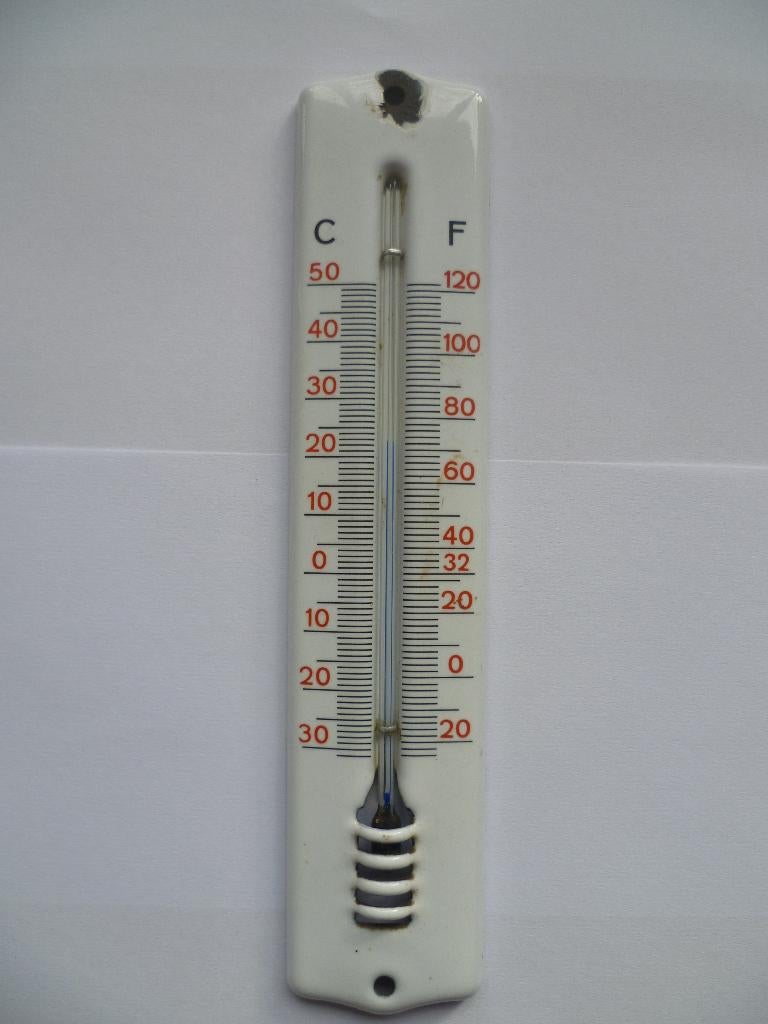 EMAILLE THERMOMETER UIT JAREN 60/70, Verzamelen, Ophalen of Verzenden, Gebruikt, Reclamebord