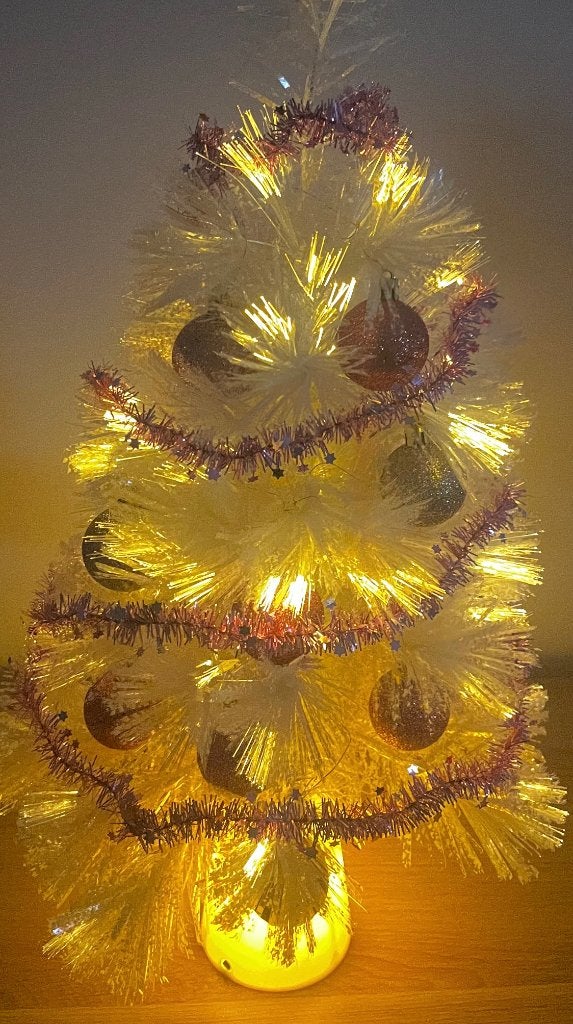 Petit Sapin de Noël Blanc Décoré 50 cm – Lumineux (LED), Enlèvement, Comme neuf