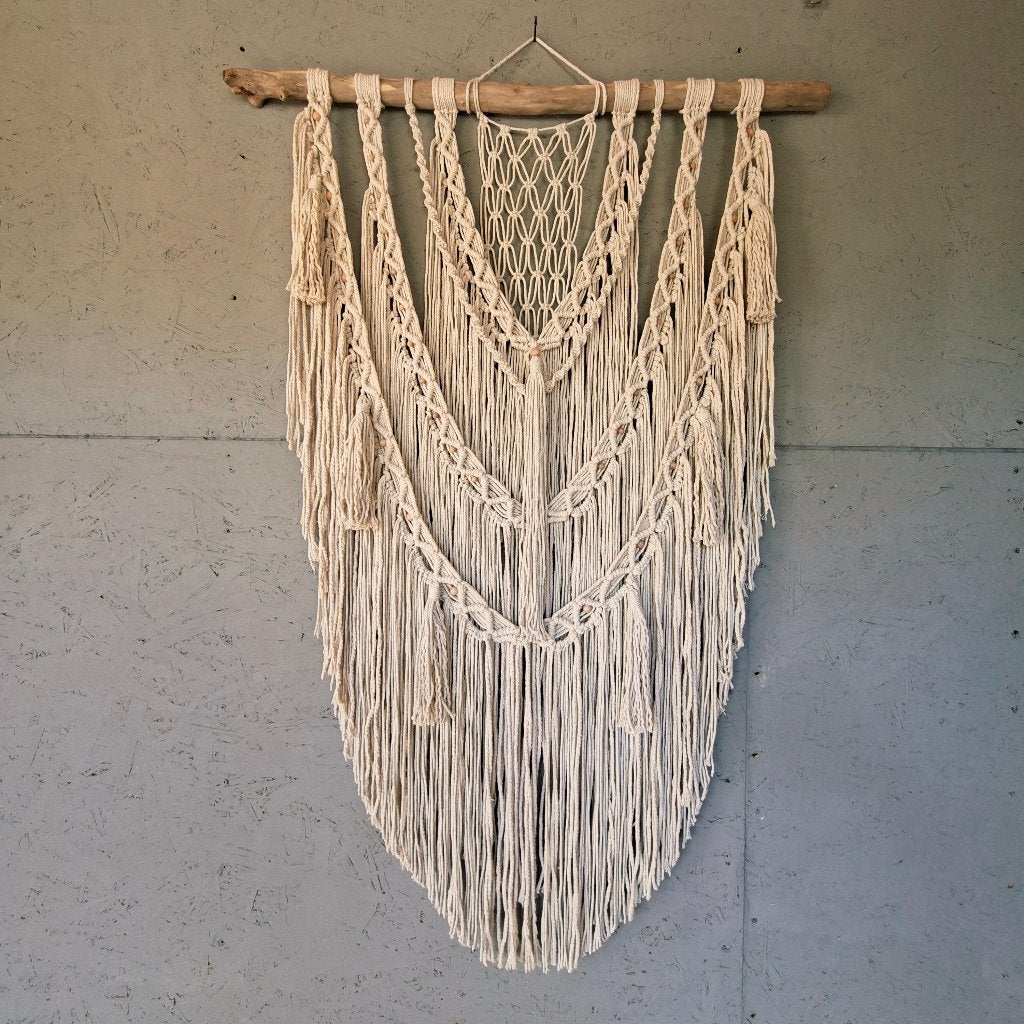 Tapisserie en macramé beige, Tapisserie murale, Enlèvement ou Envoi, Boho, 90 cm
