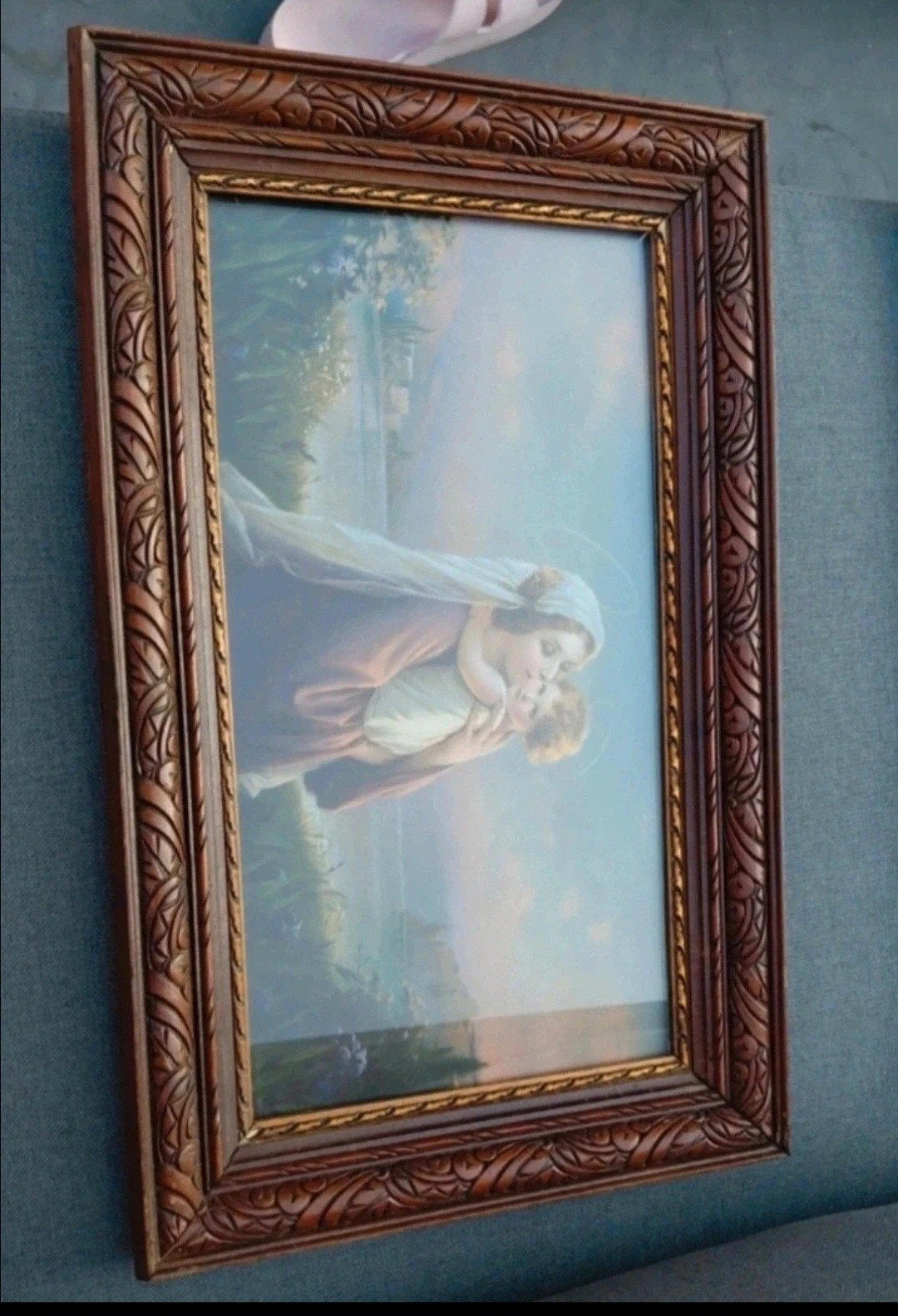antiek religieus kunstwerk Madonna 30 x 47cm, Ophalen of Verzenden, Klassiek, Achter glas, Portret of Personen