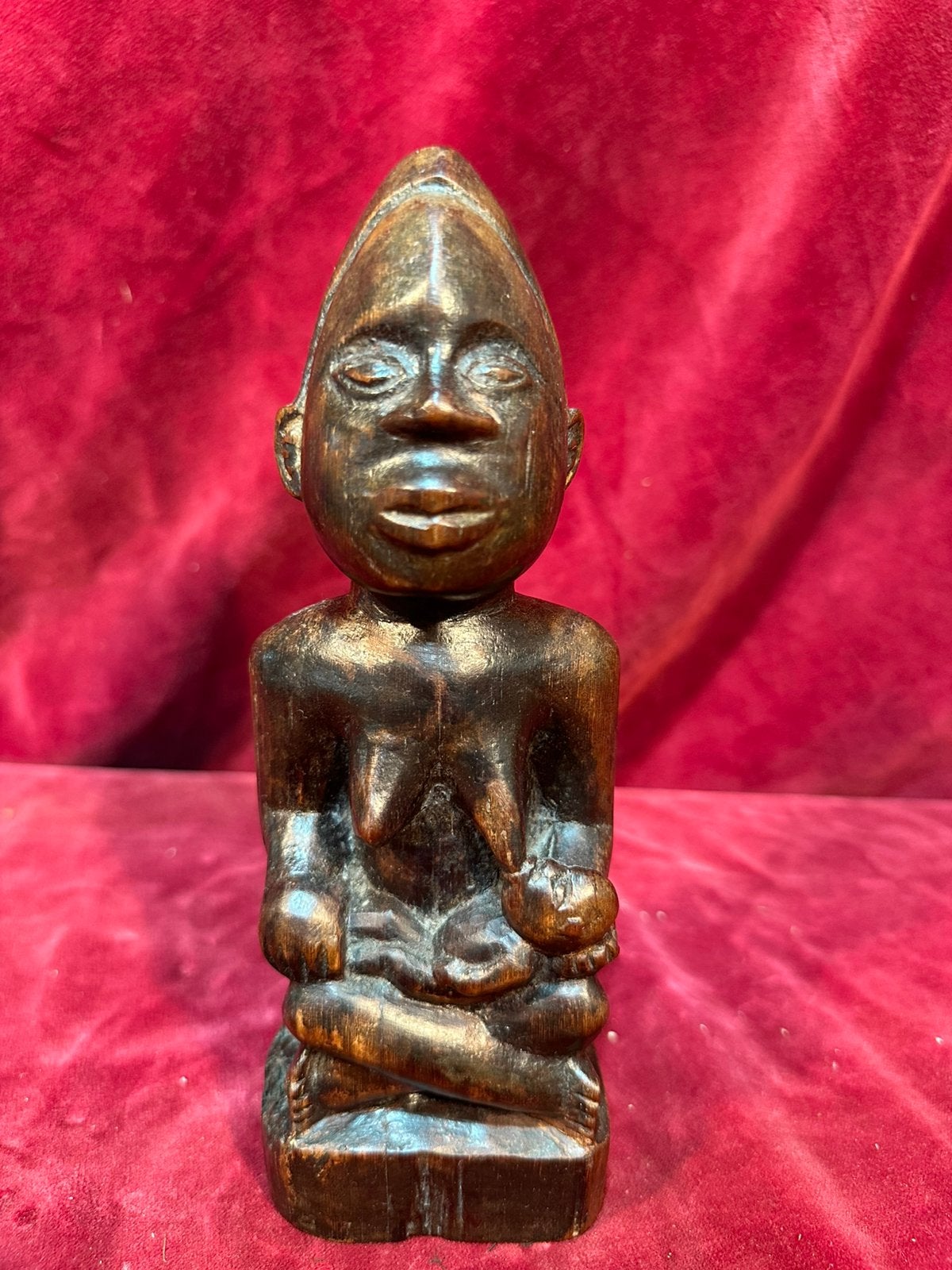 Vintage Afrikaans houten beeld: Vrouw met kind, Verzenden, Beeld, Gesneden