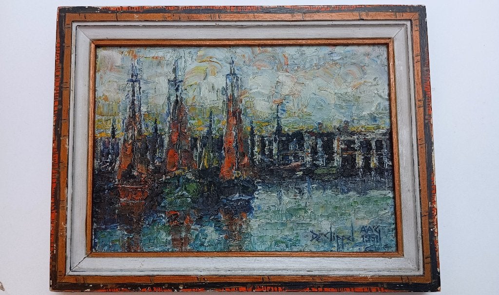 DE CLIPPEL A.A.G 1951 SCHILDERIJ, Ophalen of Verzenden, Gesigneerd, Olieverf, Maritiem / water