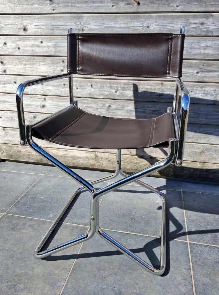 Chaise design vintage Lafuma chromée (France 1980), Brun, Enlèvement, Mobile, Métal