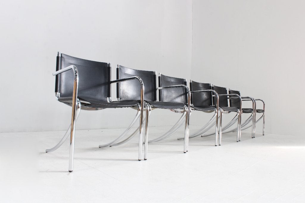6 x vintage stoelen model Jot Giotto Stoppino 1970s leer, Ophalen of Verzenden