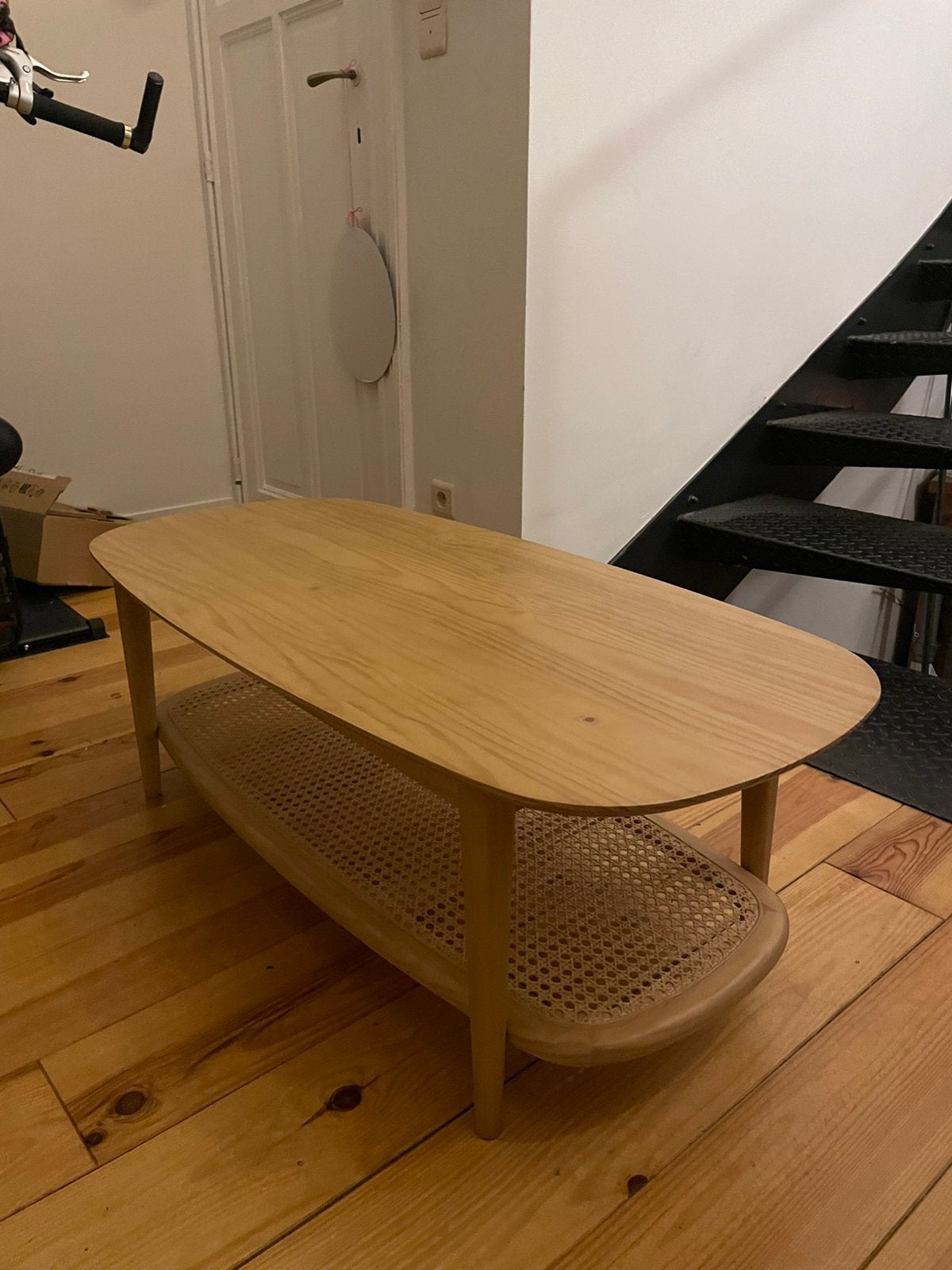 Suzelle - Table basse en bois de pin et rotin, Ophalen, Zo goed als nieuw, Grenenhout