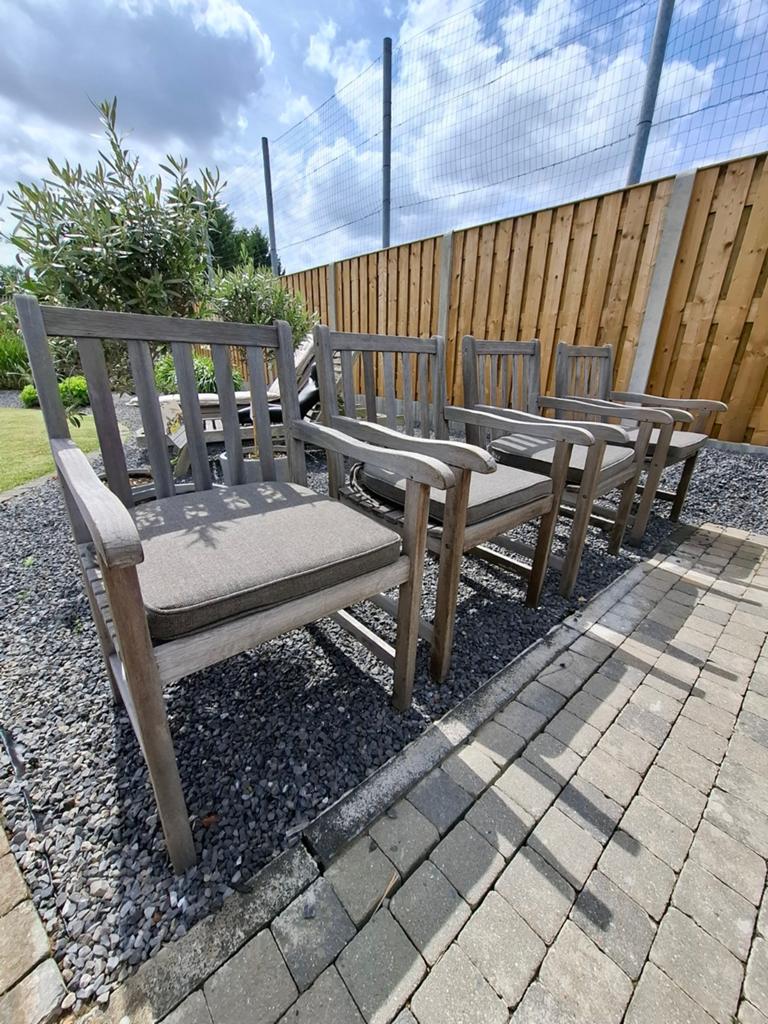 4 teak tuinstoelen, Ophalen