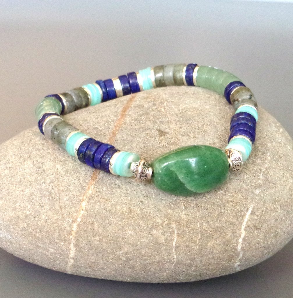 Bracelet surfeur homme ou femme en lapis, aventurine, nacre, Bijoux, Sacs & Beauté, Bracelets, Enlèvement ou Envoi, Avec bracelets à breloques ou perles