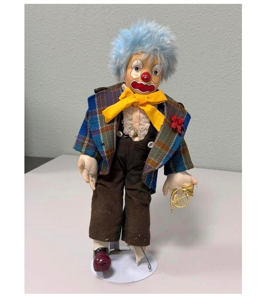 Poupée clown vintage en porcelaine clowns 45 cm avec support, Collections, Poupées, Utilisé, Poupée, Enlèvement ou Envoi
