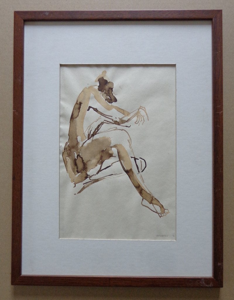 VIVIANNE VANOPPEN / NAAKTE VROUW / ORIGINEEL / 42x32cm KADER, Figuren, Papier/karton, Ophalen of Verzenden, Gemengde techniek