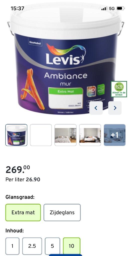 Levis Ambiance muurverf wit 0001, Doe-het-zelf en Bouw, Ophalen, Wit, Nieuw, Verf