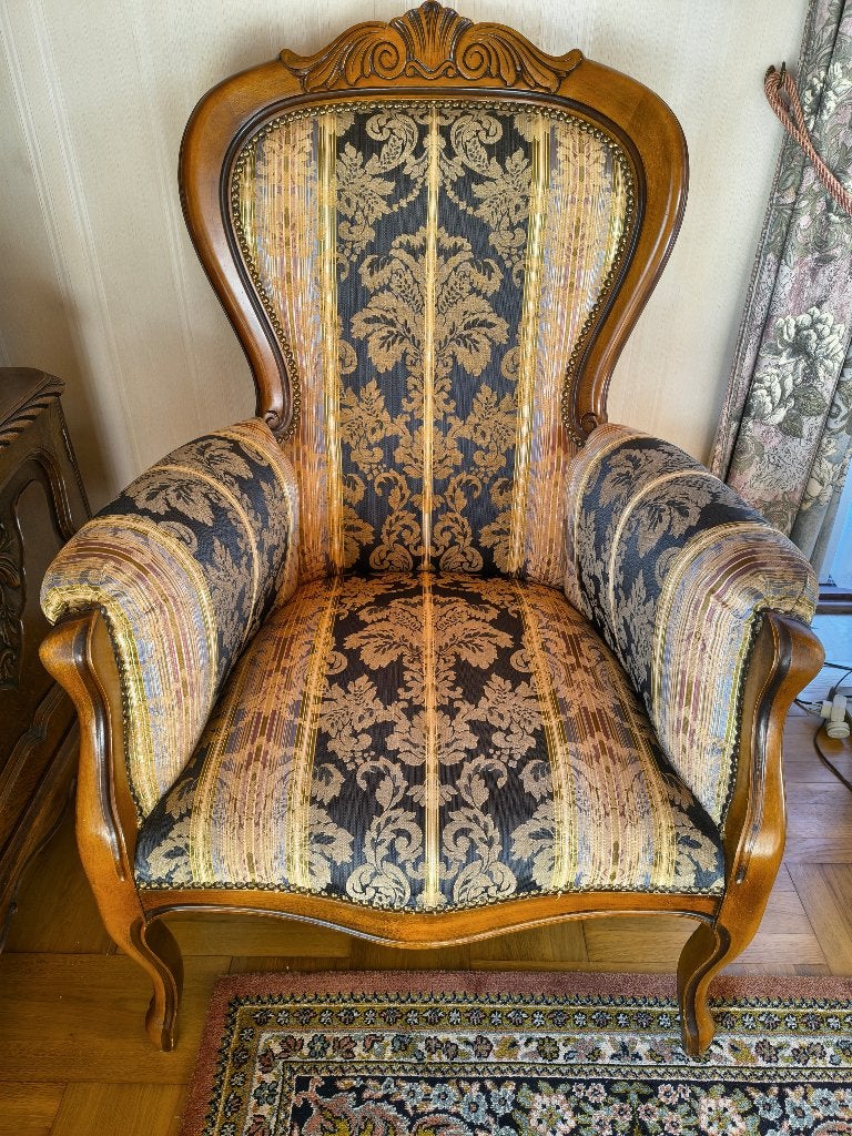 Mooie Louis XV Fauteuil / Oorfauteuil met Damast Bekleding, Ophalen