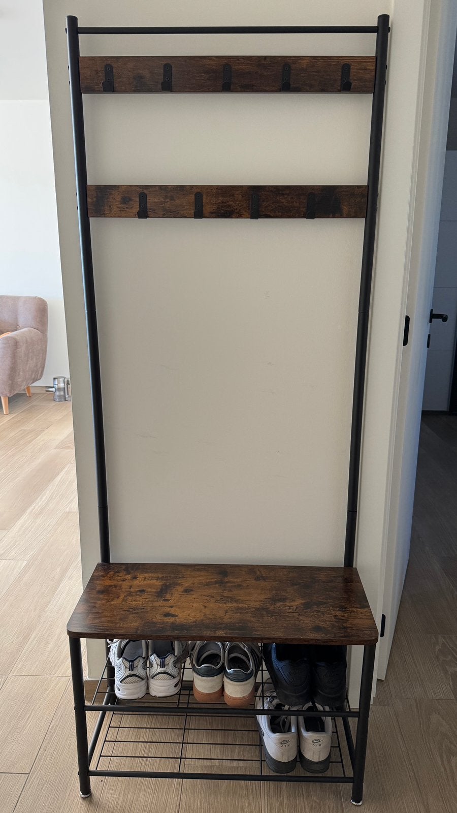 Kapstok, Schoenenrek - 70x30x175cm - Zwart en Vintage bruin, Enlèvement