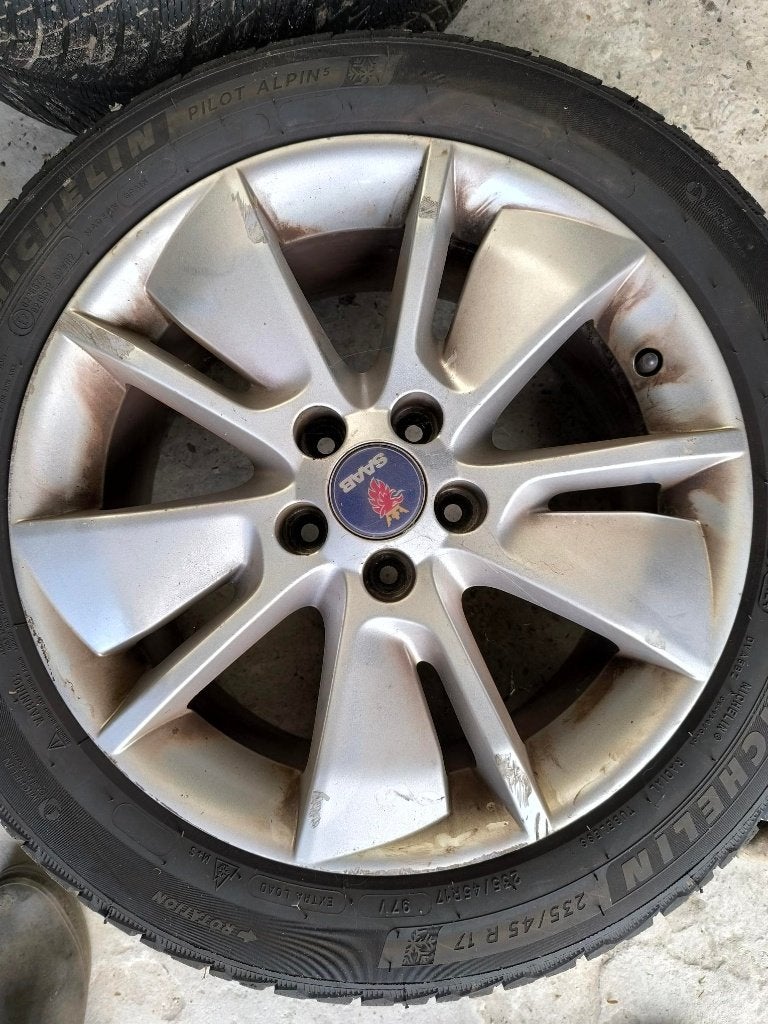 velgen Saab Aero 9.3 met quasi nieuwe Michelin banden, Ophalen, Banden en Velgen, Nieuw, 17 inch