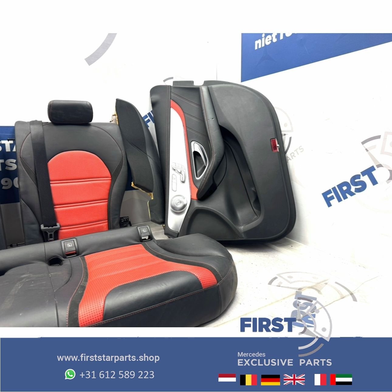 W205 ACHTERBANK + DEURPANELEN C63 AMG Mercedes C Klasse LEER, Auto-onderdelen, Gebruikt, -, Ophalen of Verzenden, -