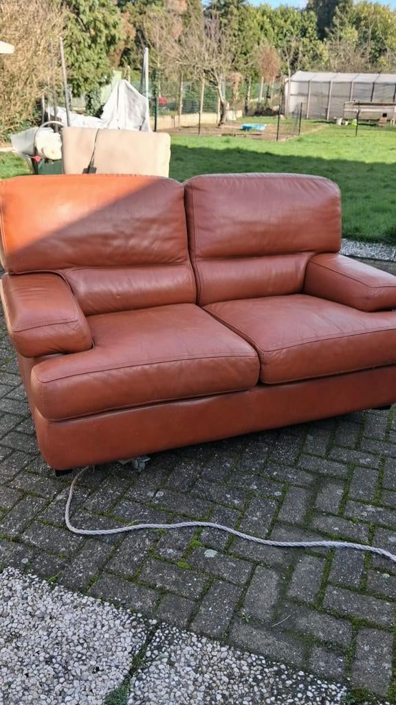 2 zit zetel - Camel leder, Huis en Inrichting, Ophalen, Gebruikt, Tweepersoons, Leer