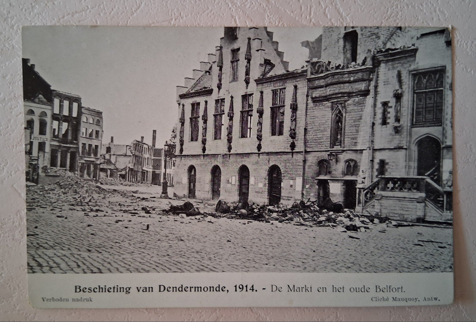 vintage Postkaart ruïnes Markt en oude Belfort Dendermonde, Verzamelen, Ophalen of Verzenden