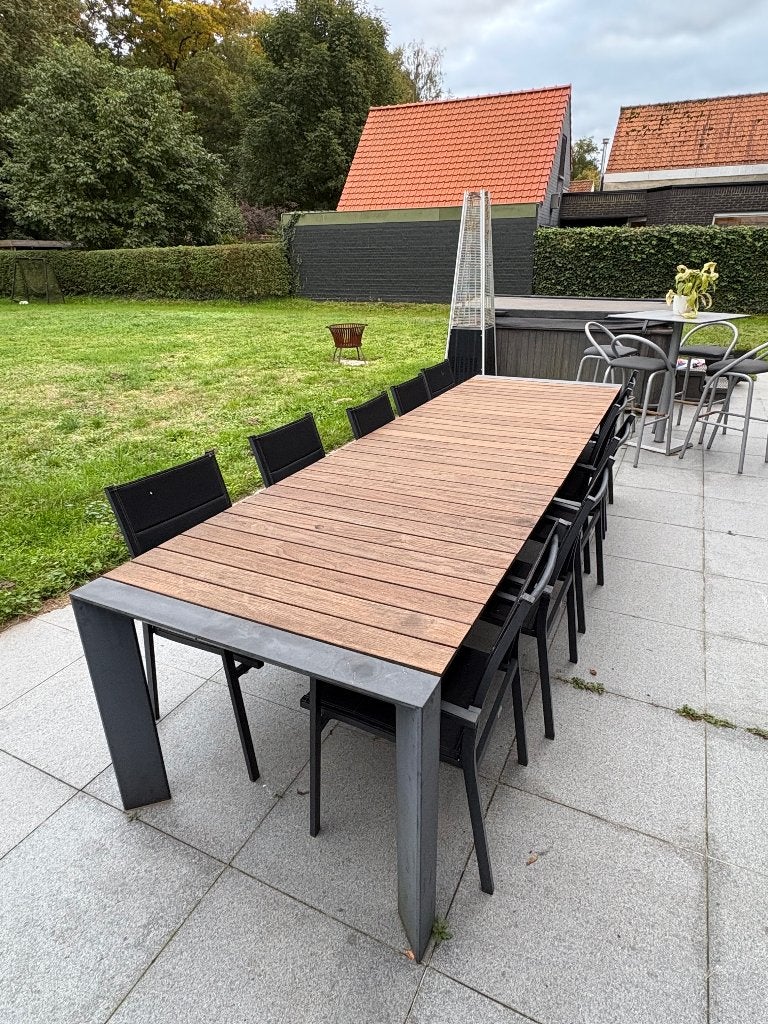 Tuintafel met teak houten blad en aluminium antraciet frame, Jardin & Terrasse, Enlèvement, Comme neuf, Rectangulaire, Aluminium