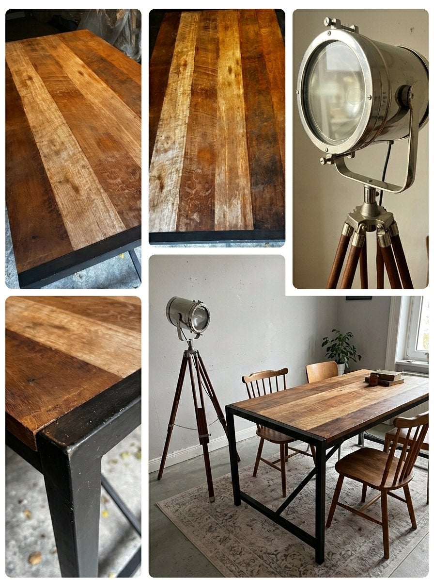 Eettafel - Industriële look - 180cm x 90cm, Huis en Inrichting, Gebruikt, 50 tot 100 cm, Industrieel, Rechthoekig