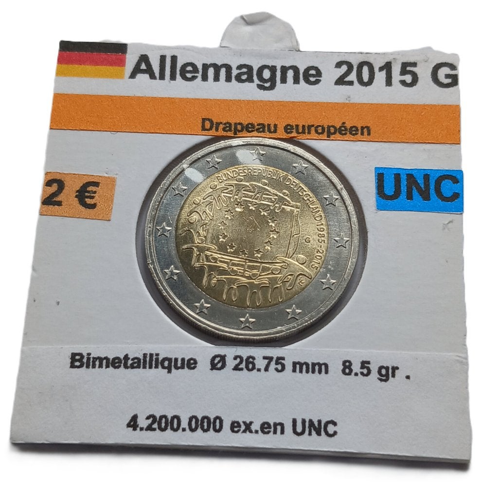 ALLEMAGNE 2 €uros Drapeau UE année 2015 G. UNC, Timbres & Monnaies, Envoi, Allemagne, 2 euros, Monnaie en vrac