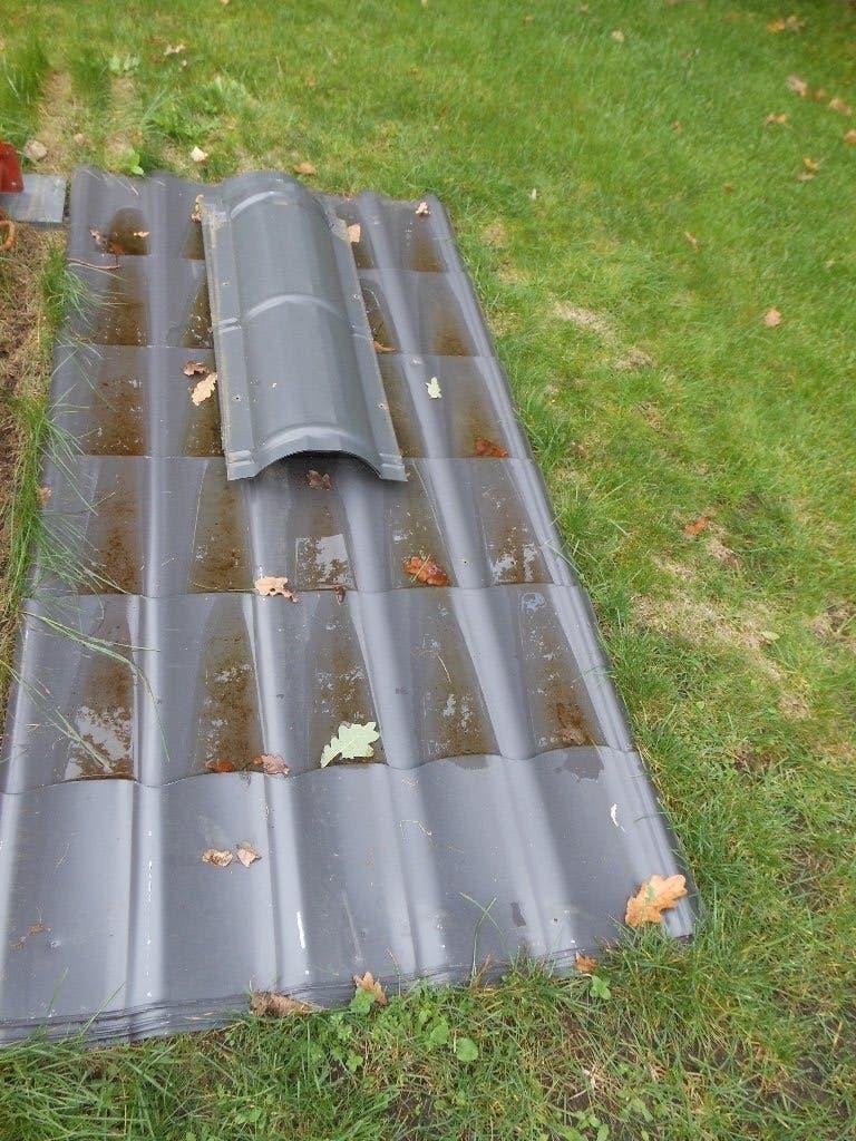 dakplaten panmotief antraciet, Doe-het-zelf en Bouw, Ophalen, Gebruikt, Metaal, Dakplaat of Dakpanplaat