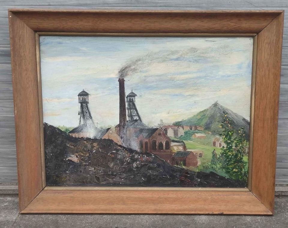 Huile sur toile charbonnage bois du cazier signe, Enlèvement ou Envoi