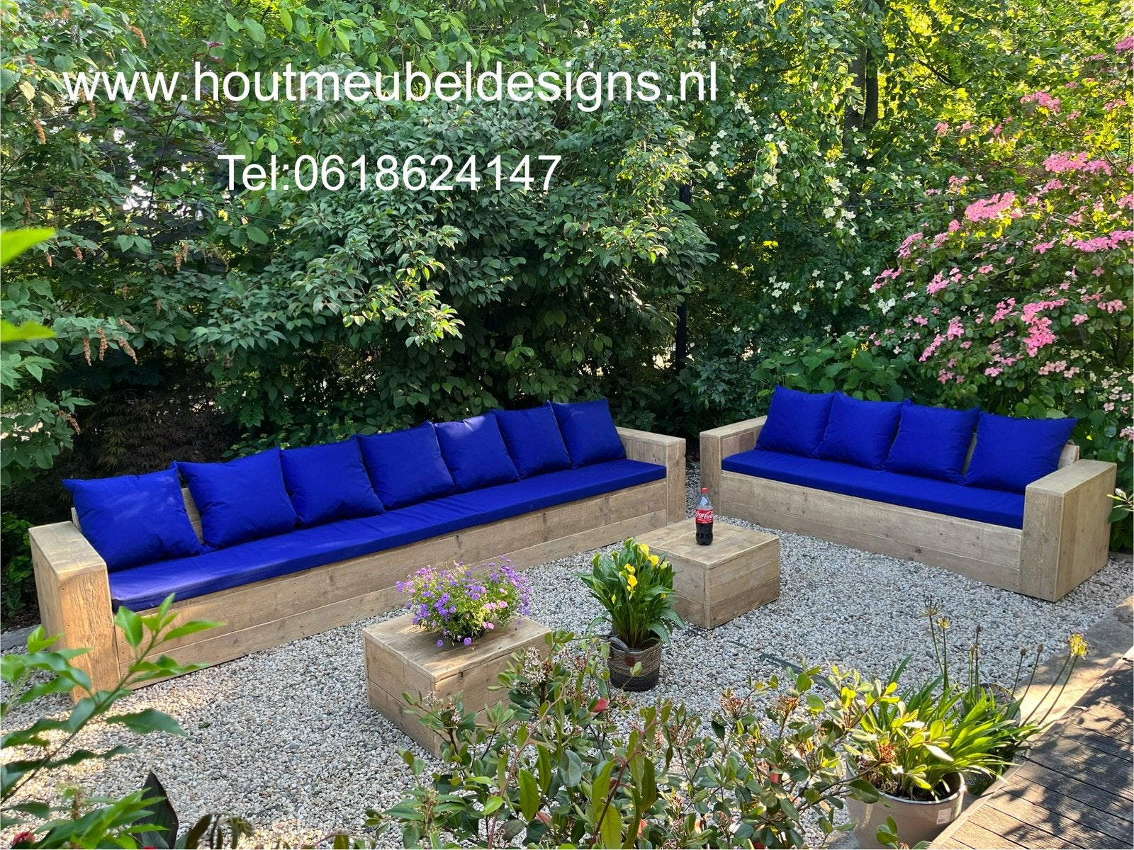 Steigerhout Hoekbank Loungebank Loungeset Hoekzetel Tuin NU, Tuin en Terras, Tuinsets en Loungesets, Nieuw, Loungeset, Steigerhout