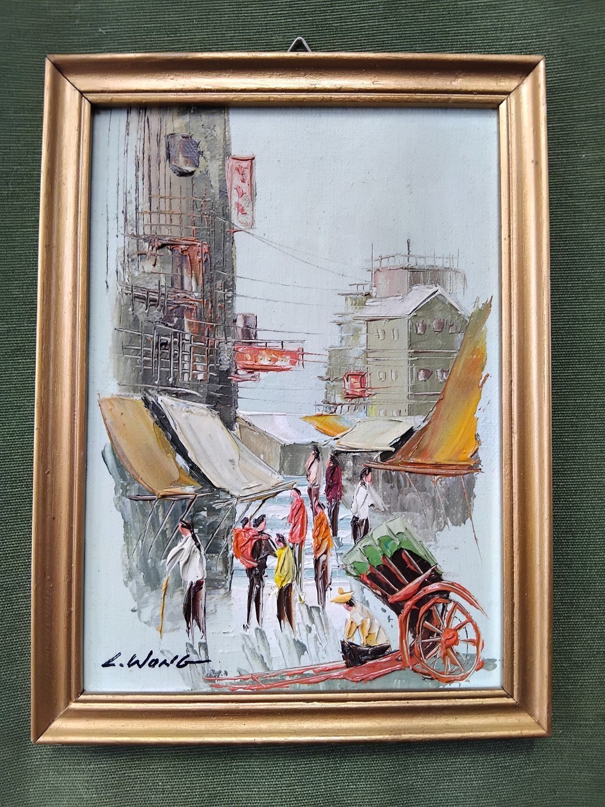 Peinture à l'huile vintage des années 60-70 L.Wong, Antiquités & Art, Peinture à l'huile, Panneau, Signé, Enlèvement