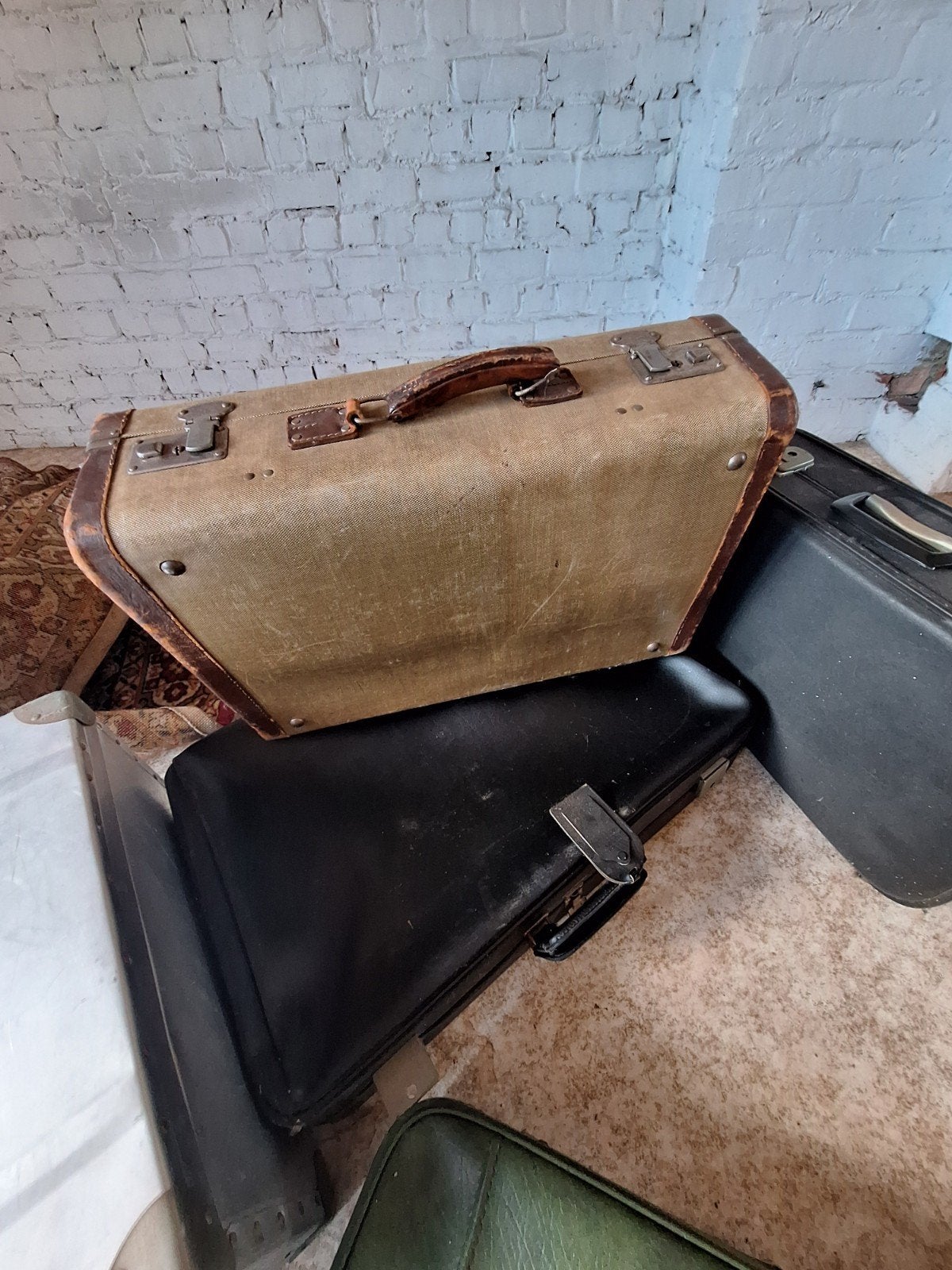 vintage koffer- en kofferset, Ophalen, Leer