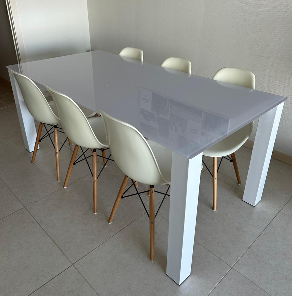 Glazen tafel & 6 stoelen, Huis en Inrichting, Tafels | Eettafels, Ophalen, Gebruikt, 50 tot 100 cm, Glas