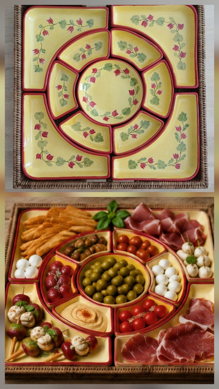 Très grand plateau apéritif provencal artisanal de 57x57 cm, Amovible, Carré, Enlèvement, Utilisé