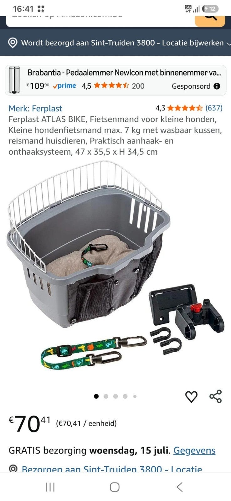 Fietsmand voor hondje, Fietsen en Brommers, Ophalen, Fietsmand