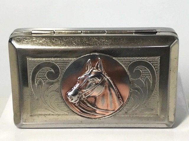 Boîte tabac et cigarettes anantique tête cheval Art-Deco💎👌, Enlèvement ou Envoi