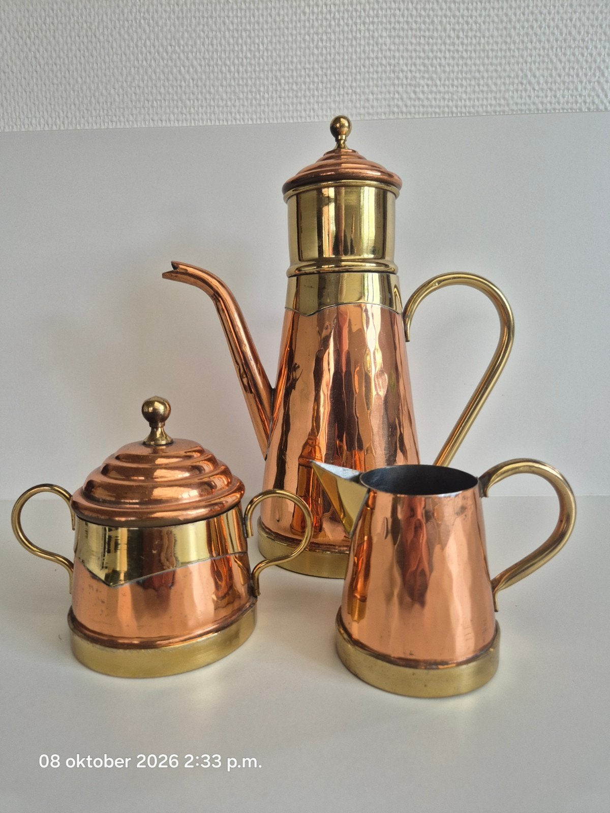 Vintage koperen koffieservies, Ophalen of Verzenden