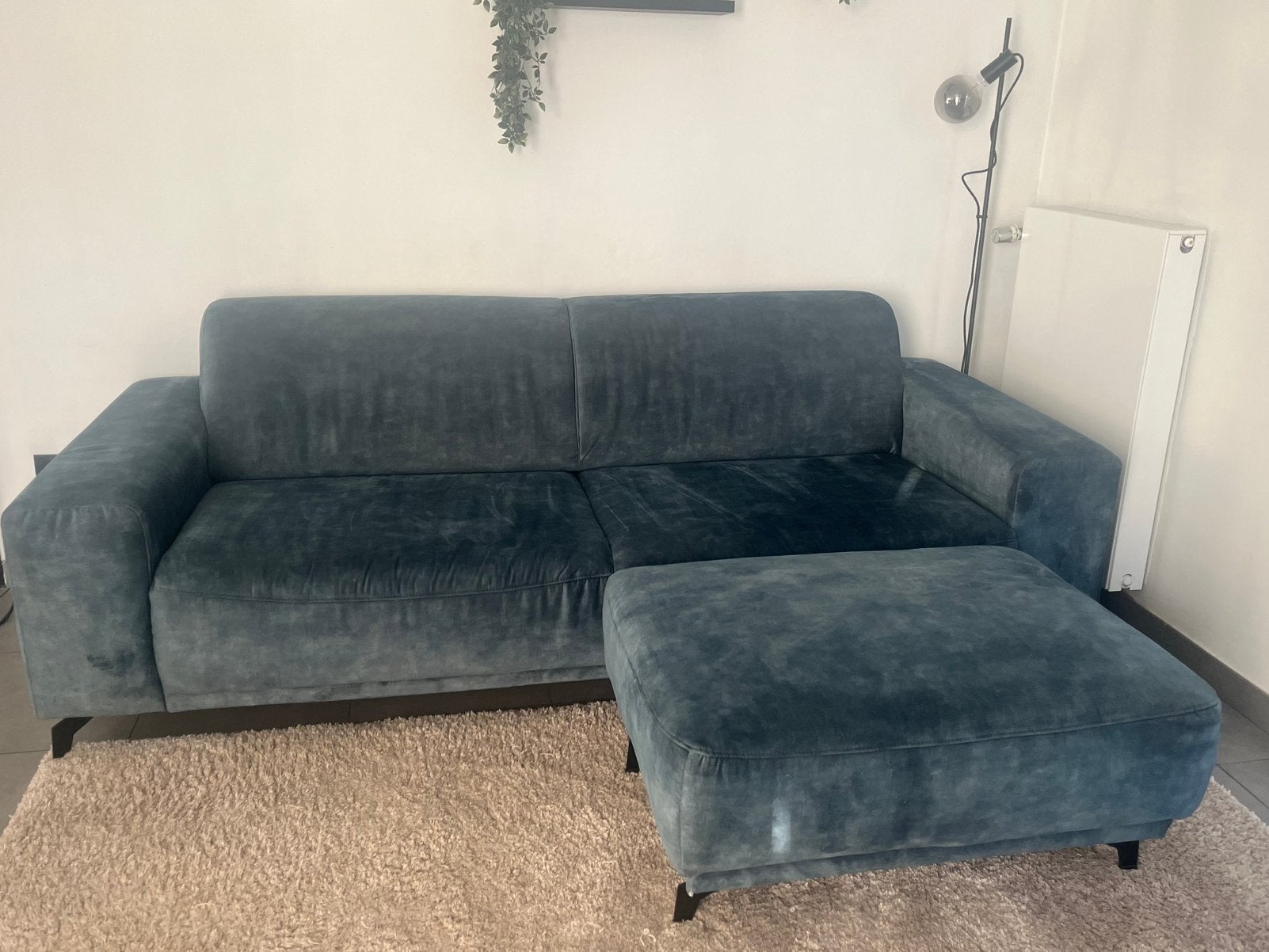 3 zit zetel + poef, Huis en Inrichting, Ophalen, Gebruikt, Driepersoons, 75 tot 100 cm
