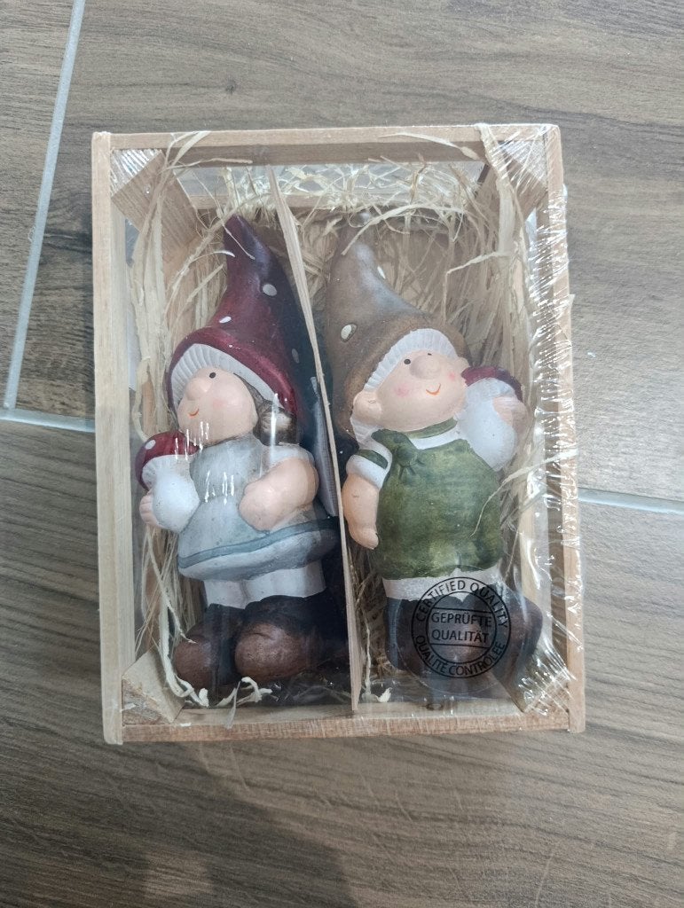 Lot de 2 figurines gnomes d'automne neuf - céramique - 15 cm, Ophalen, Nieuw