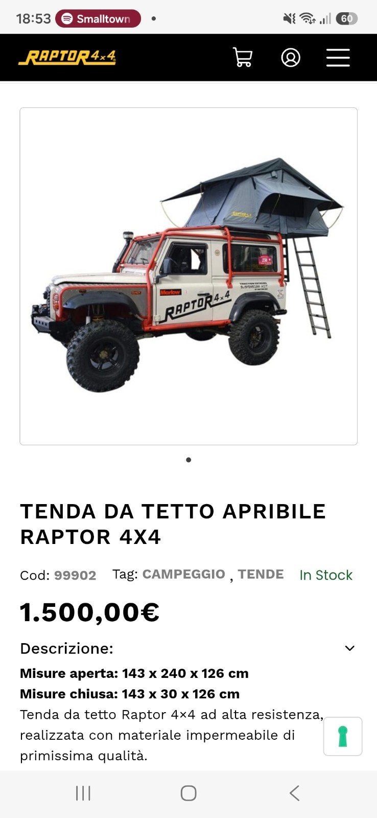Tente de toit Raptor 4x4, Ophalen of Verzenden