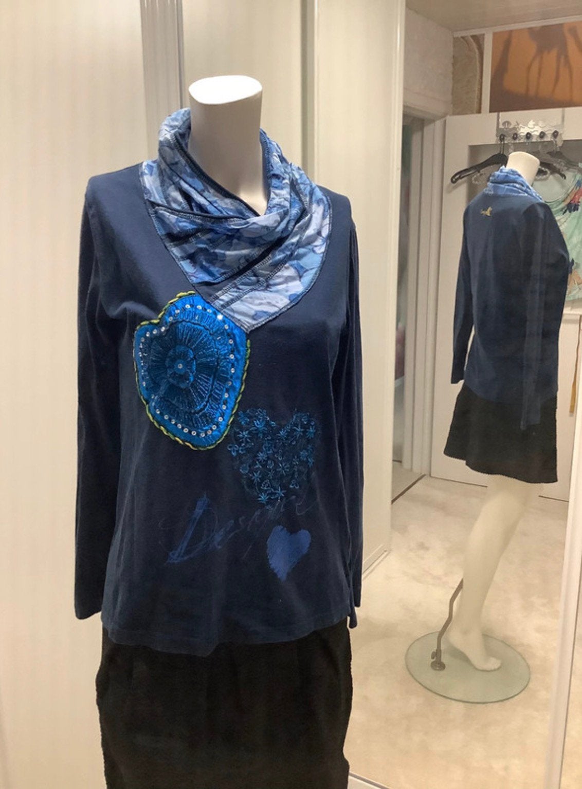 Blauwkleurige longsleeve Desigual met lange mouwen, Overige typen, Blauw, Maat 42/44 (L), Ophalen of Verzenden