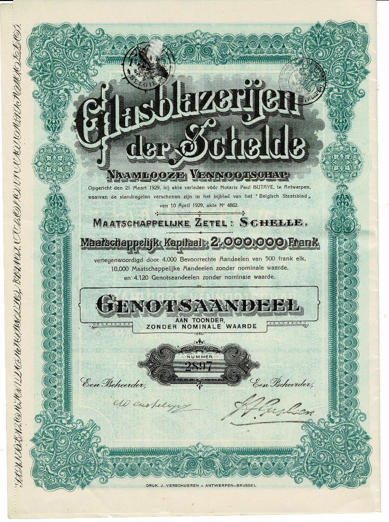 Verrerie der Schelde - Schelle 1929 - Partagez le plaisir, Timbres & Monnaies, Actions & Titres, Envoi, 1920 à 1950, Action