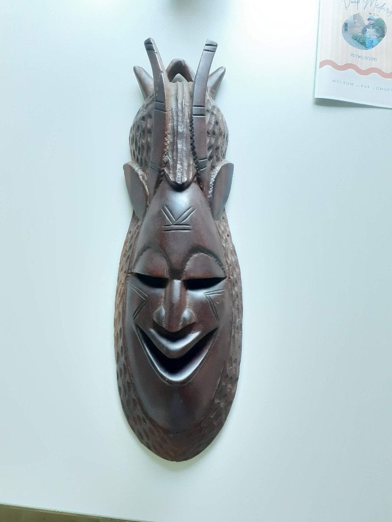 Handgesneden Afrikaans houten masker, Antiek en Kunst, Kunst | Niet-Westerse kunst, Bruin, Handgemaakt, Afrika, Masker